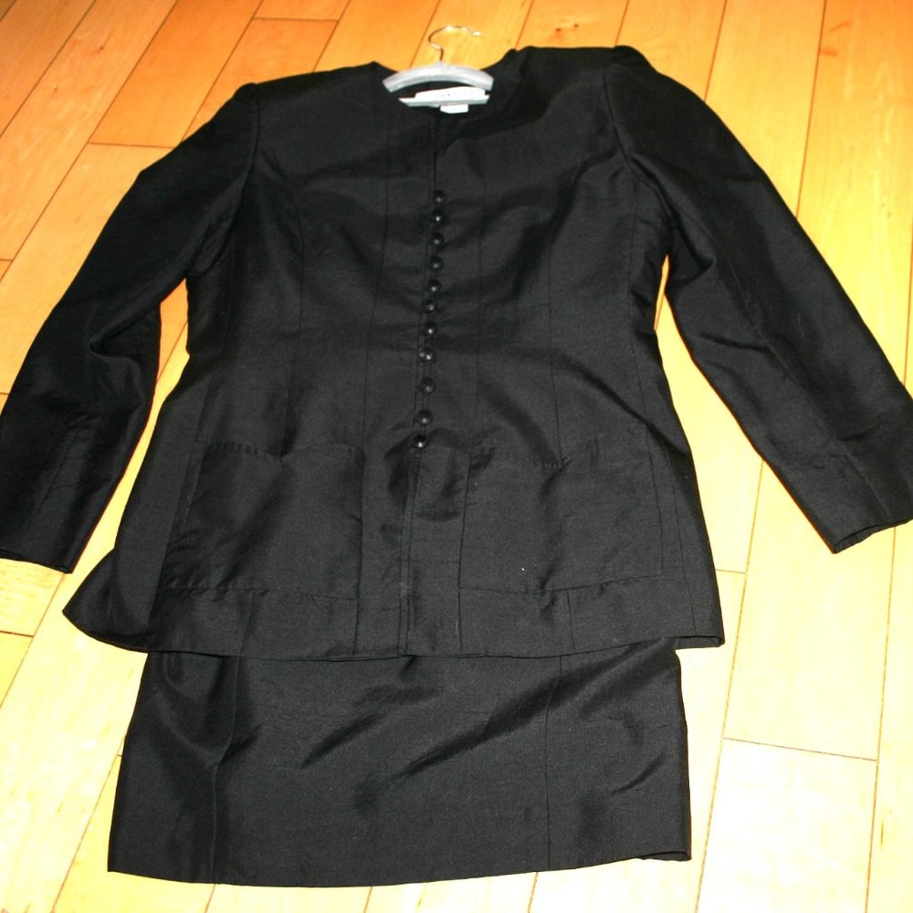CARLISLE  Black 100% Silk 2-Piece Outfit.  Chic Short Sundress Size 6 Blazer 8